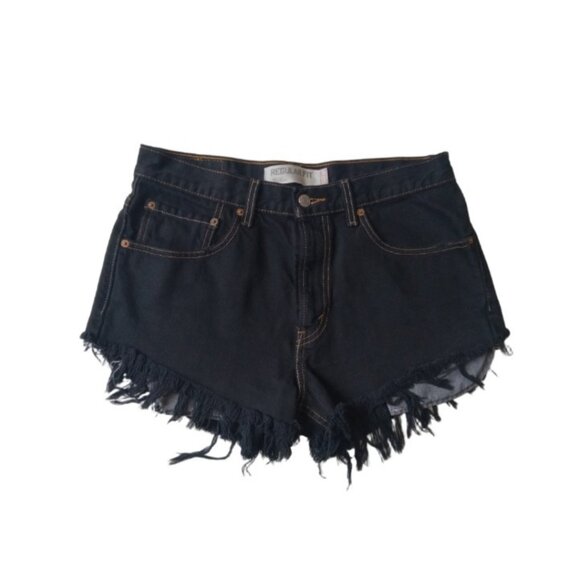 Levi's Black 505 Regular Fit High Rise Denim Cutoff Shorts Women's Size 32 Waist - Picture 1 of 12